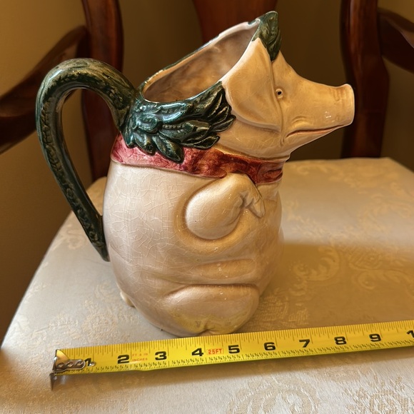 Majolica Orchies C2 antique ceramic pig pitcher, wine jug, made in France - Picture 13 of 13
